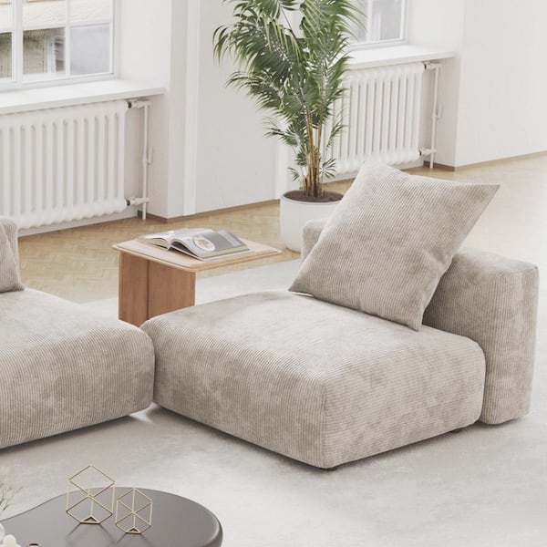 Magic Home 39 in. Armless Oversized Corduroy Polyester Modular Sofa Couch Ottoman in. Beige