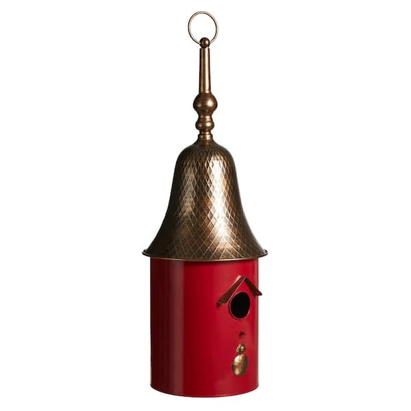 Glitzhome 24 in. H Metal Retro Red Bell Roof Decorative Outdoor Garden Birdhouse