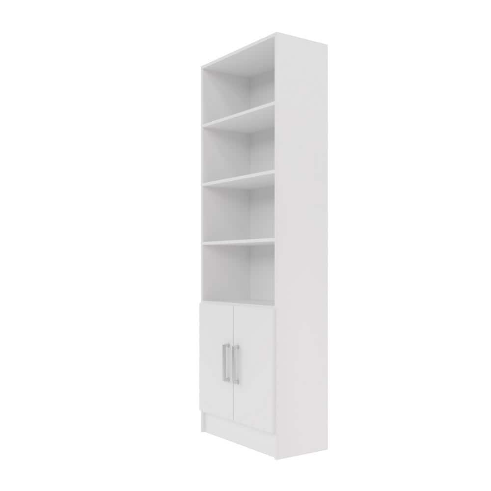 Catarina Sleek White Wood Cabinet with Concealed & Open Shelves