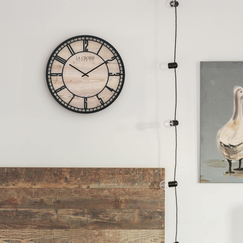 11.5" Black and Wood Grain Quartz Analog Wall Clock