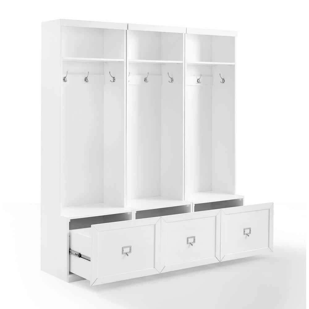 White Hall Tree with Storage Drawers and Hooks
