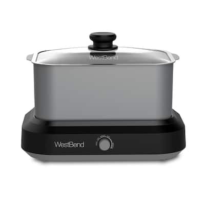 6 qt. Silver Non-Stick Versatility Slow Cooker with 5-Temperature Settings Includes Travel Lid and Thermal Tote