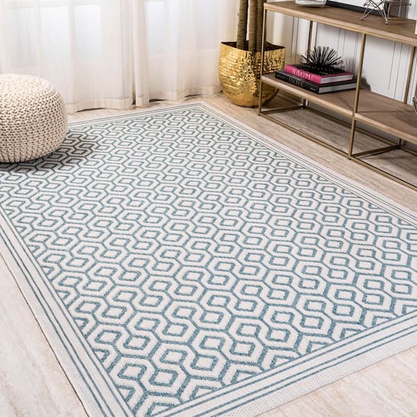 Marvao Diamond Trellis Teal/Gray 8 ft. x 10 ft. Indoor/Outdoor Area Rug