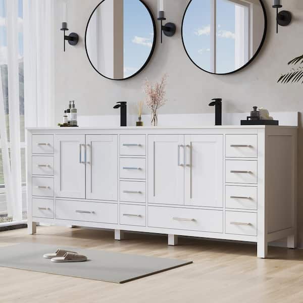 84 in. Freestanding Undermount Double Sink White Bath Vanity with White Cultured Marble Top