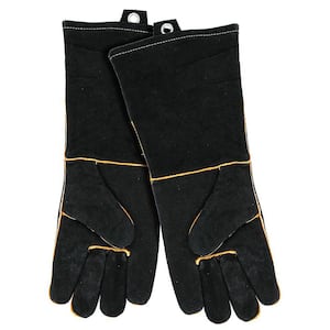 Black Extra Long Leather BBQ Grilling Gloves