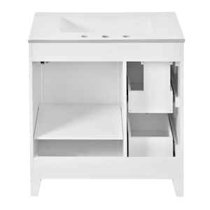 30.24 in. W Single Sink Freestanding Bath Vanity in White with White Ceramic Top, 2-Drawers and 1-Door