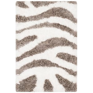 Barcelona Shag Ivory/Silver Doormat 2 ft. x 4 ft. Animal Print Area Rug