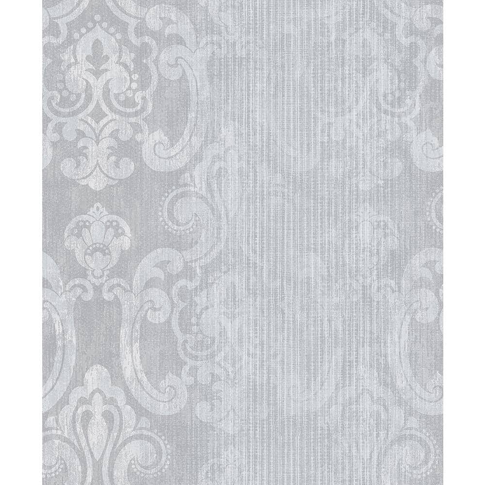 Ariana Silver Striped Damask Paper Strippable Wallpaper (Covers 57.8 sq. ft