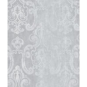Ariana Silver Striped Damask Paper Strippable Wallpaper (Covers 57.8 sq. ft.)