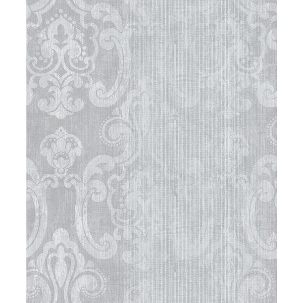 Advantage Ariana Silver Striped Damask Paper Strippable Wallpaper (Covers 57.8 sq. ft.)