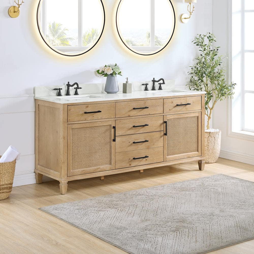 Solana 72" Weathered Fir Vanity with Calacatta Quartz Top