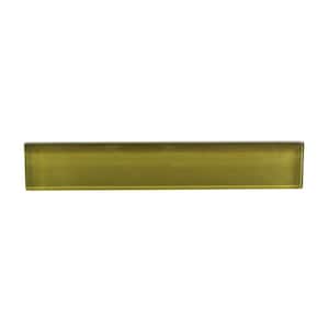 Tropical Style Glossy Green Subway 6 in. x 1 in. Glass Decorative Accent Tile Sample