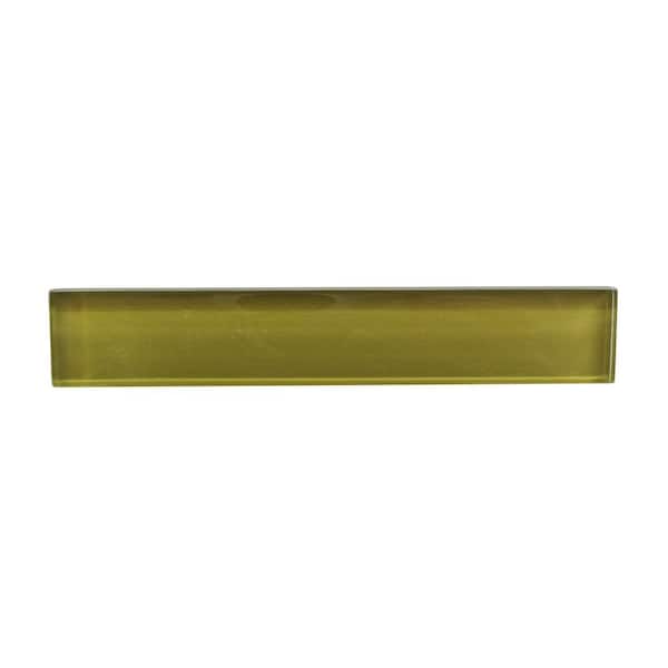 Tropical Style Glossy Green Subway 6 in. x 1 in. Glass Decorative Accent Tile Sample