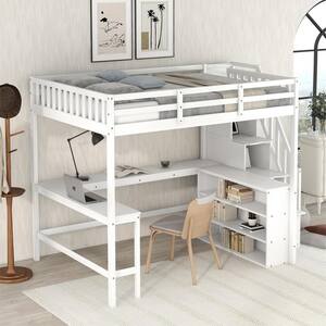 Harper & Bright Designs White Full Size Wood Loft Bed with Wardrobe, 2 ...