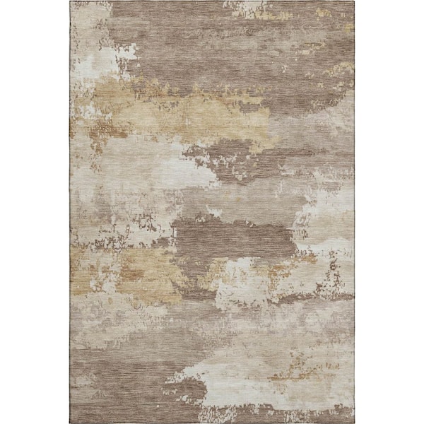 Mayfield Premium Machine Washable Abstract AMF2372 Mocha 10 ft. x 14 ft. Area Rug