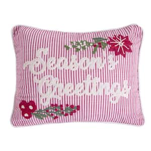 Villa Lugano Sleigh Bells Red Floral stripe Season Greeting Screwel Stitch 14 in. x 18 in. Throw Pillow