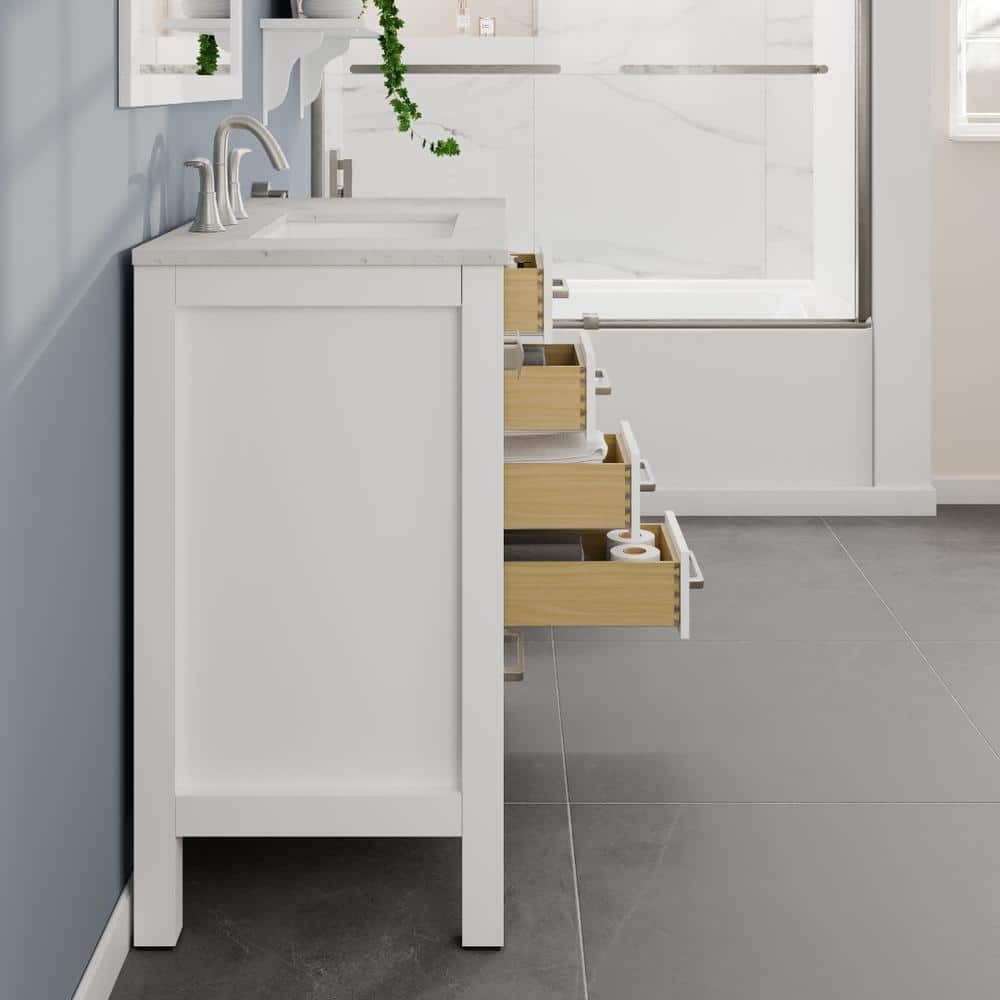 Aberdeen 36" White Solid Wood Bathroom Vanity with Quartz Top