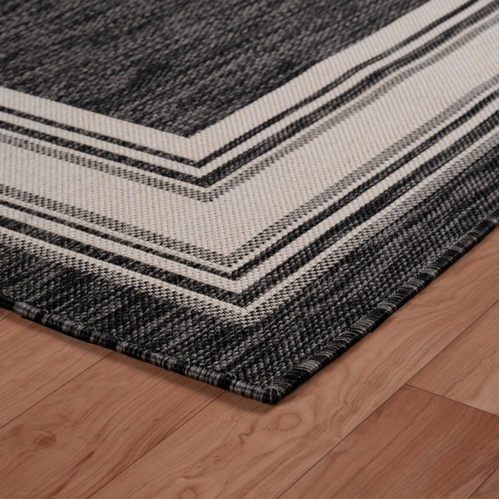 Modern Anthracite & White Stripe 5' x 7' Indoor/Outdoor Rug