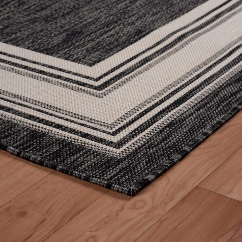 Gray and Cream Geometric Flat Woven Indoor Outdoor Rug