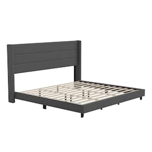 Dark Gray Wood Frame King Platform Bed