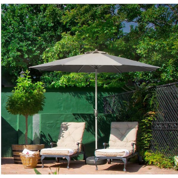 10 ft. Aluminum Cantilever Market Push Button Tilt and Crank, 8 Sturdy Ribs, Patio Umbrella in Gray