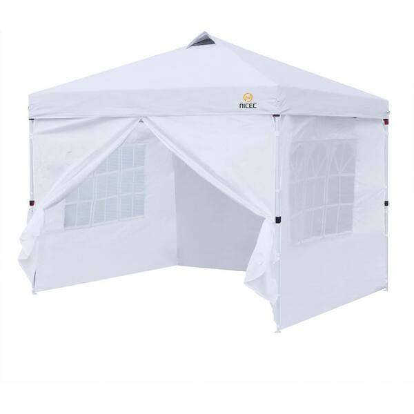 NICE C Pop Up Tent 10 ft. x 10 ft. Metal Canopy Height Adjustable White with 4 Side Wall