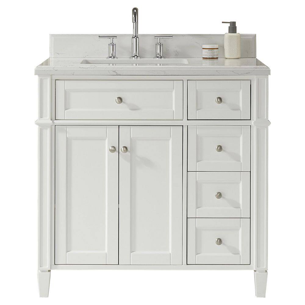 36 in. W x 22 in. D x 35.5 in. H Single Sink Freestanding Bath Vanity in White with White Marble Top and 4in. Backsplash price history on PriceWatchPro
