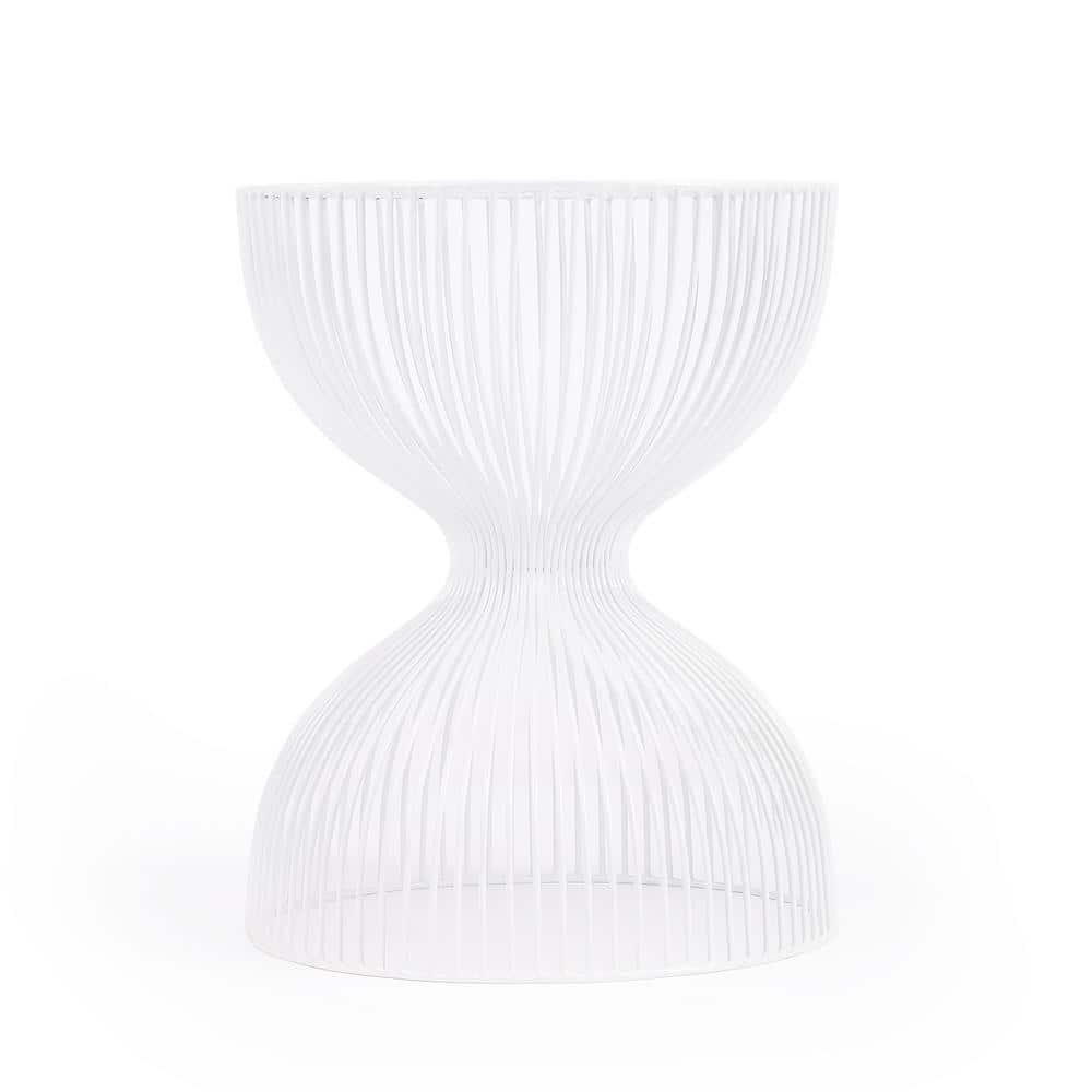 Nicholas Round White Metal and Glass Hourglass Side Table
