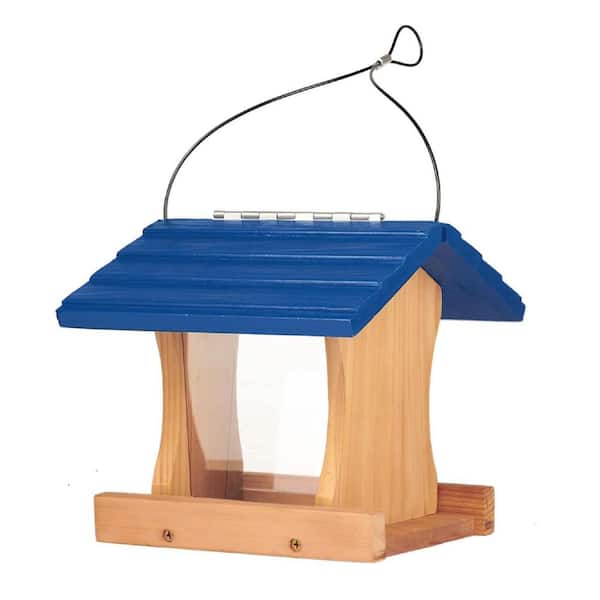 Justincity Blue Finish Alaskan Cedar Chickadee Bird Feeder 3 lbs. Capacity Wood Birdhouse Building with Hanging Cable