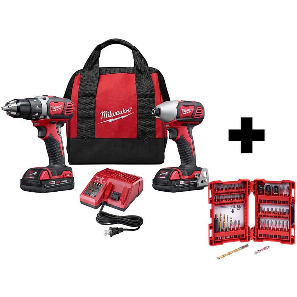 Milwaukee M18 18V Lithium-Ion Cordless Drill Driver/Impact Driver Combo Kit  (2-Tool) W/ 50PC Driving Bit Set 2691-22-48-32-4024 - The Home Depot