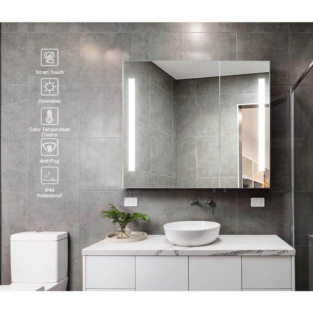 30 in. W x 26 in. H Rectangular LED Wall Mounted Medicine Cabinet with Mirr