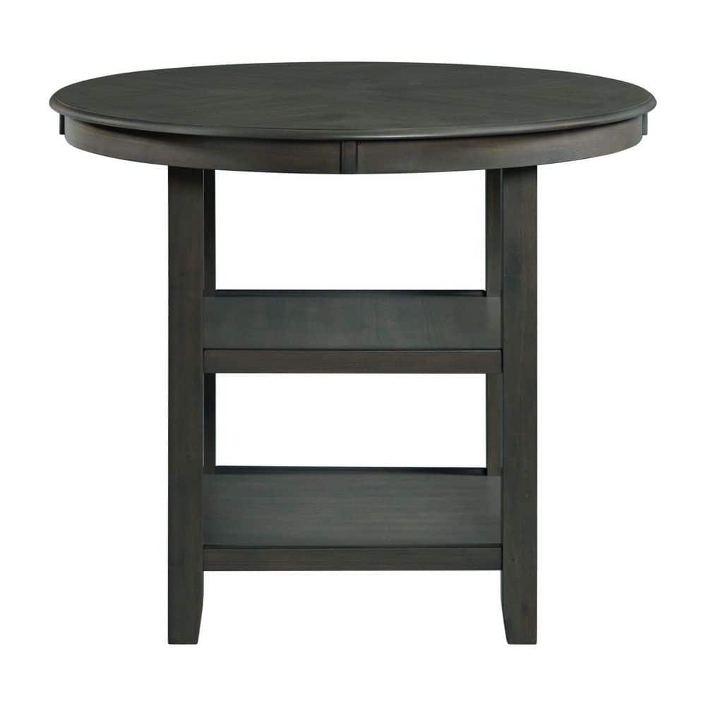 Gray Round Wood Counter Height Dining Table with Shelves