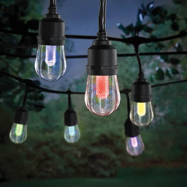 Hampton Indoor/Outdoor 24 ft. Smart Plug-in Edison Bulb RGBW Color Changing LED String Light (12-Bulb) Powered by Hubspace HB-10521-HS - The Home Depot