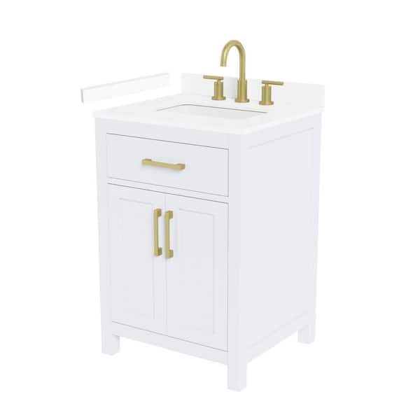 Beckett 24 in. Single Freestanding White Bath Vanity with White Cultured Marble Top