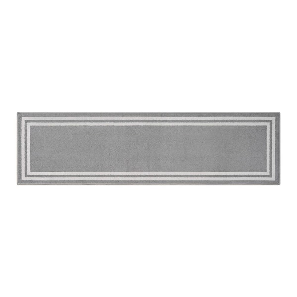 Debbie Double Border 2-Tone Light Grey/Ivory 2 ft. x 8 ft. Tufted Border Polypropylene Runner Rug
