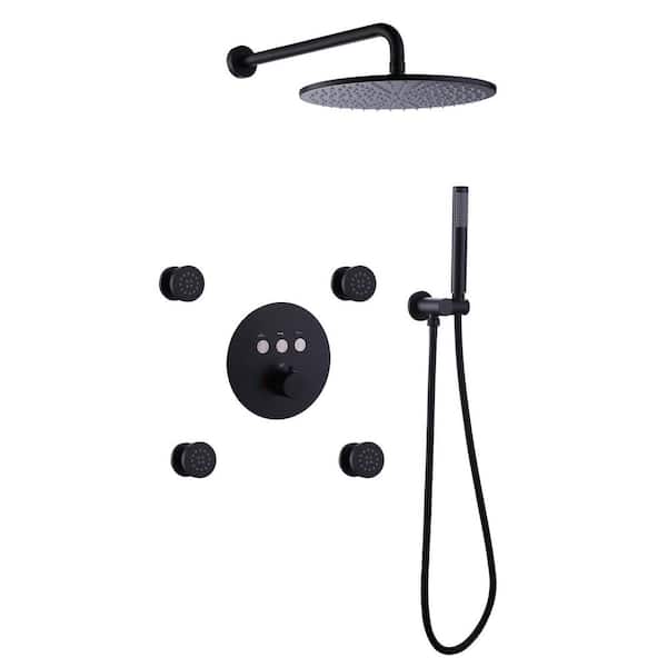 3-Spray Round Shower Head Wall Mount Type Fixed and Handheld Shower Head Flow Rate 1.8 GPM in Black