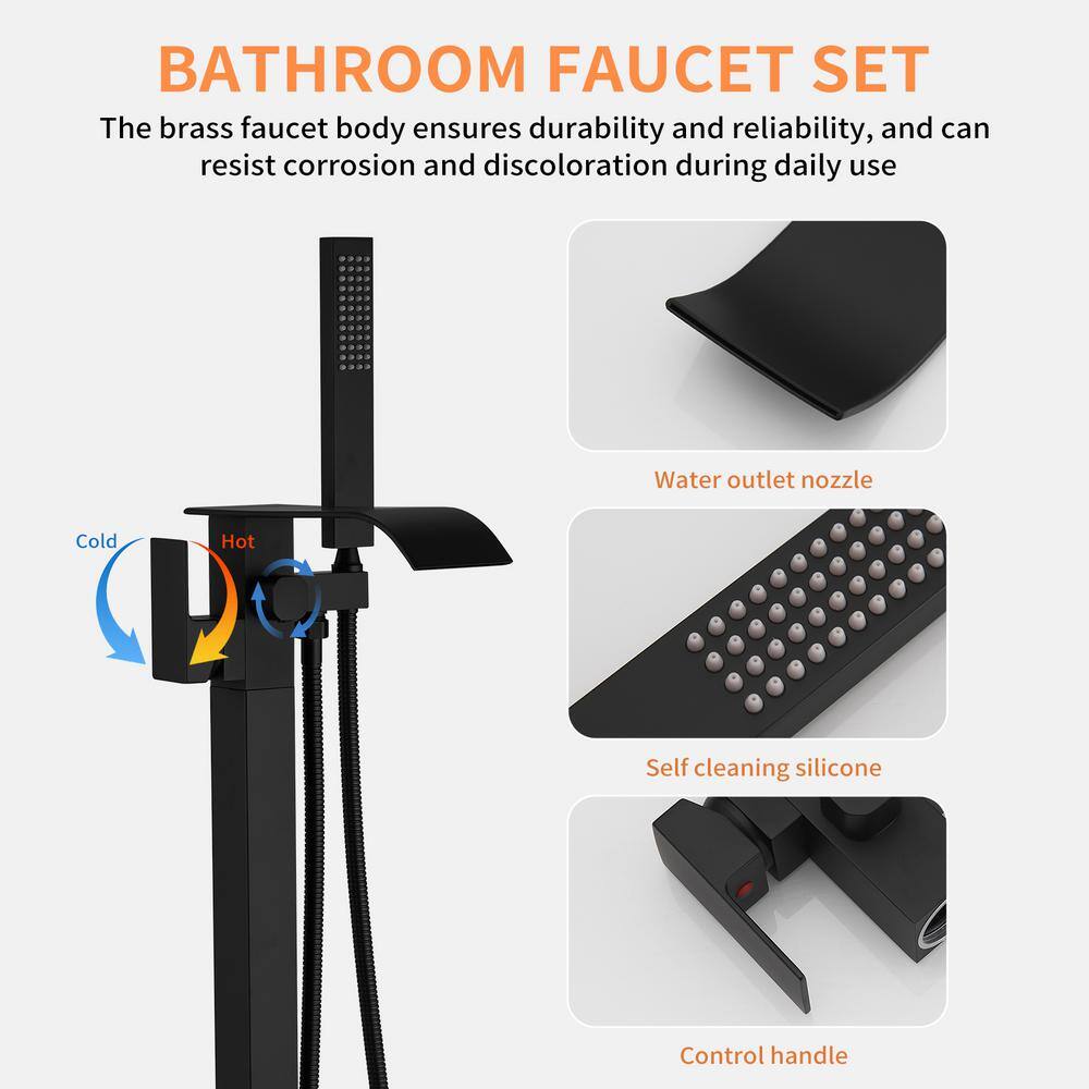 Matte Black Brass Freestanding Tub Faucet with Hand Shower