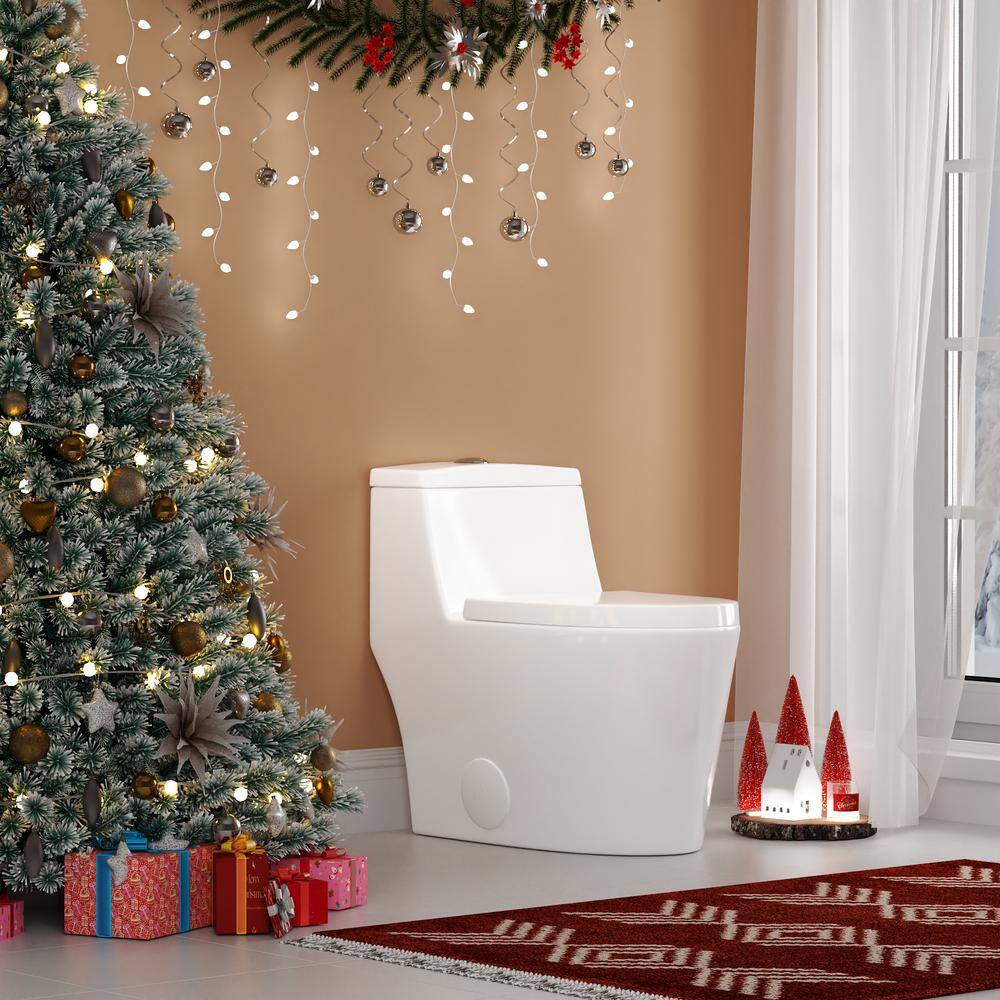 White Elongated Dual-Flush One-Piece Toilet with Silver Button
