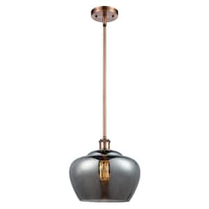 Fenton 1-Light Antique Copper Shaded Pendant Light with Plated Smoke Glass Shade