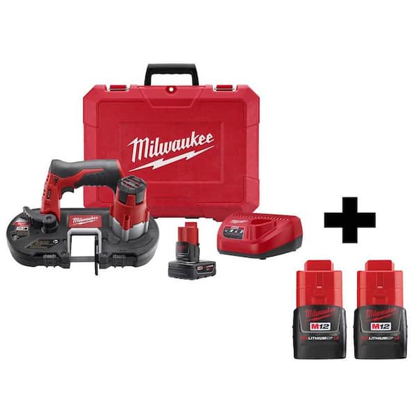 Milwaukee M12 12V Lithium-Ion Cordless Sub-Compact Band Saw Kit with (3) M12 Battery Packs and Charger