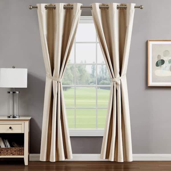 CREATIVE HOME IDEAS Brea Linen Tiebacks 38 in. W x 84 in. L Grommet Blackout Curtain (2-Panels and 2 Tiebacks)