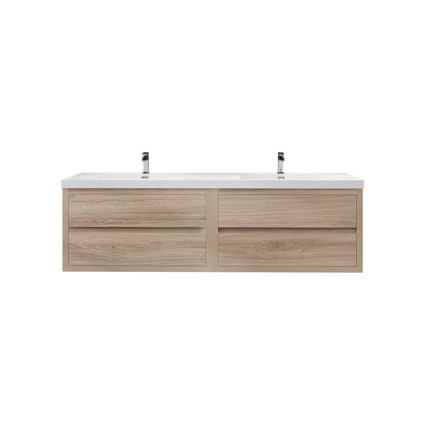 Louis 71 in. W x 20 in. D x 22 in. H Double Sink Floating Bath Vanity in White Oak with White Acrylic Top