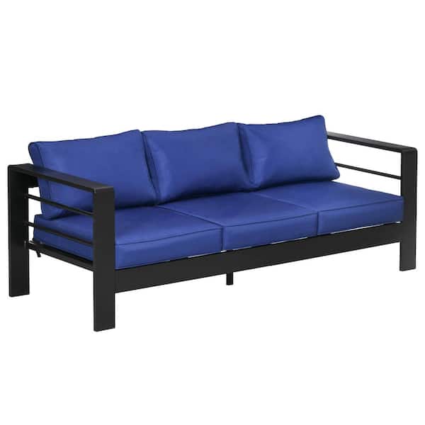 Outsunny 69 in. Straight Arm Polyester Rectangle Patio Sofa in. Blue with Thick Padded Cushions, 3-Seater Outdoor Sofa