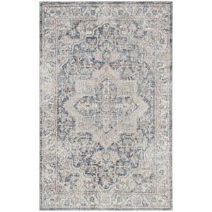 Astra Machine Washable Grey/Blue 3 ft. x 5 ft. Vintage Persian Traditional Kitchen Area Rug