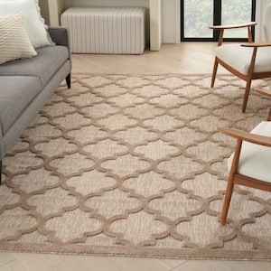 Easy Care Natural Beige 9 ft. x 12 ft. Geometric Contemporary Indoor Outdoor Area Rug