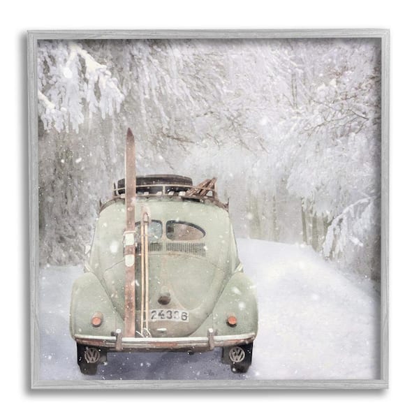 Stupell Industries Vintage Buggy in Snow by LSR Design Studio 1-Piece Framed Graphic Print Travel Poster Art Print 12 in. x 12 in.
