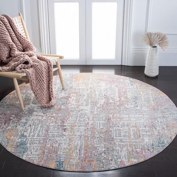 Crystal 6 ft. x 6 ft. Beige/Rust Distressed Marle Round Area Rug