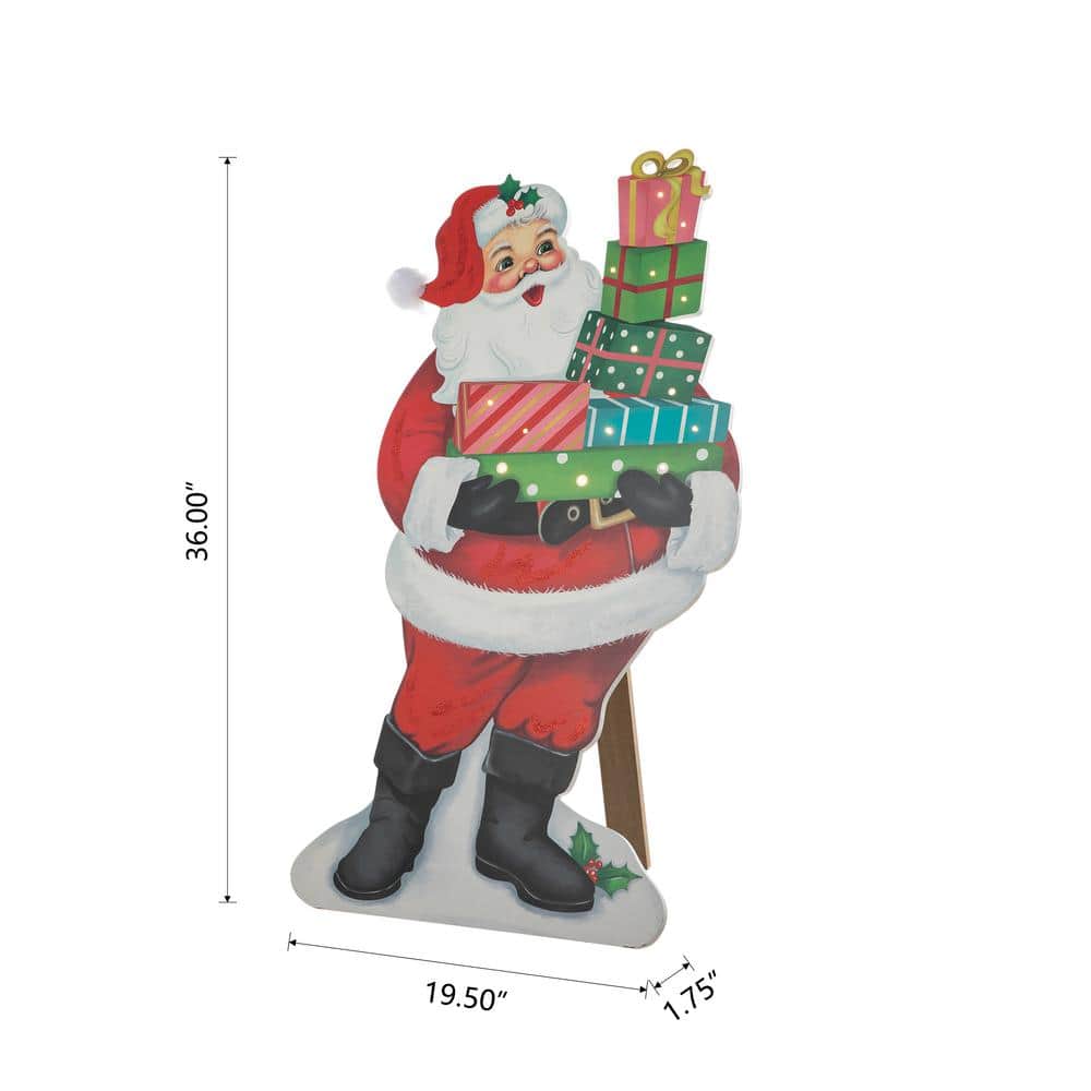 36" Lighted Wooden Santa with Gifts Wall Decor