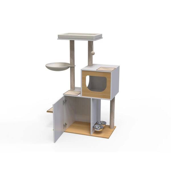 cenadinz Wood Cat Tree Tower Cat Furniture with Scratching Pads