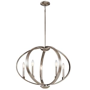 Elata 27 in. 5-Light Classic Pewter Contemporary Candle Globe Chandelier for Dining Room